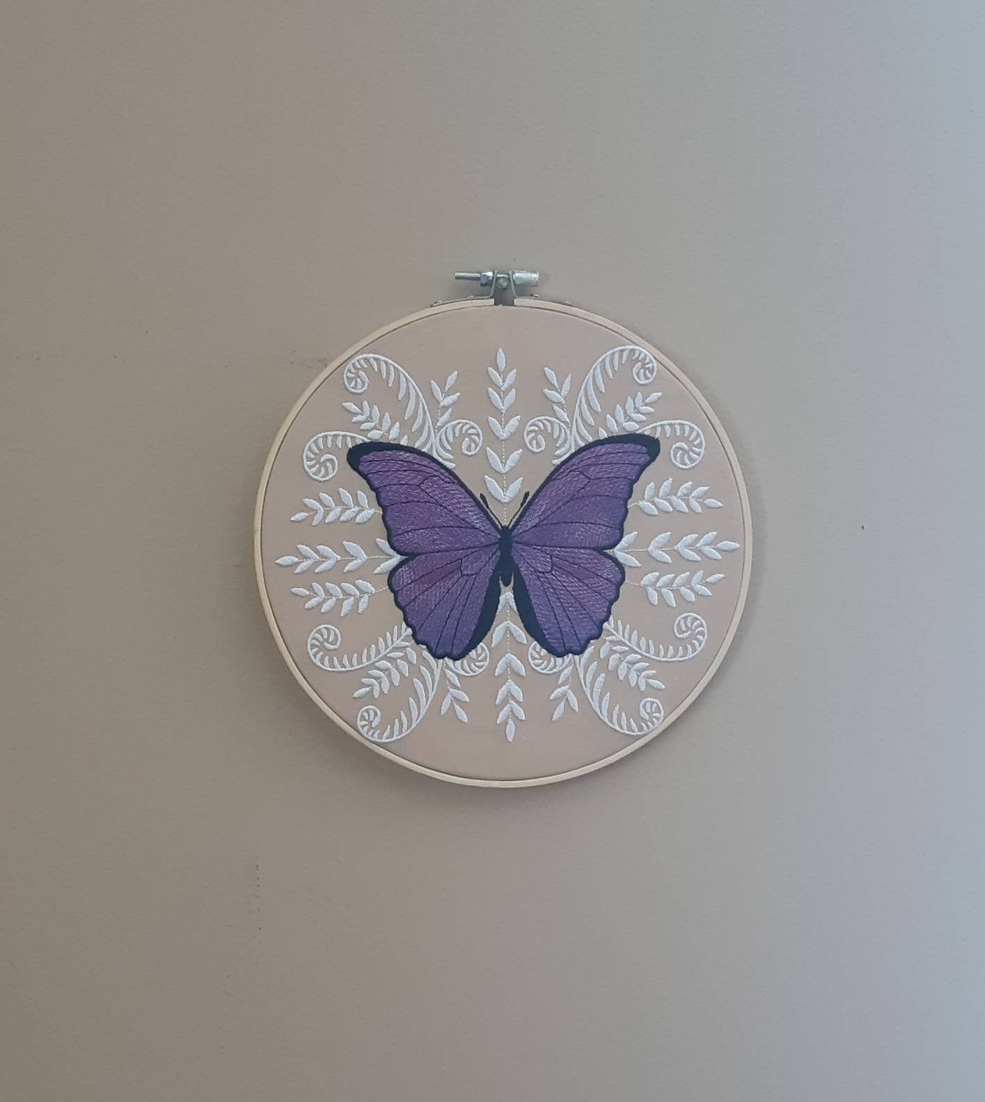 Purple Butterfly Embroidered hoop art, 8 inch hoop