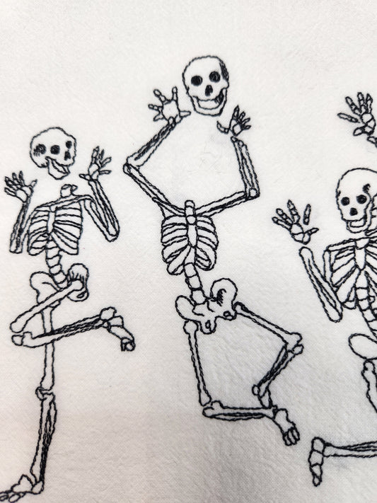 Halloween Decor, Skeleton Tea Towel, Embroidered Kitchen Towel, Flour Sack Towel, Halloween Dish Towel