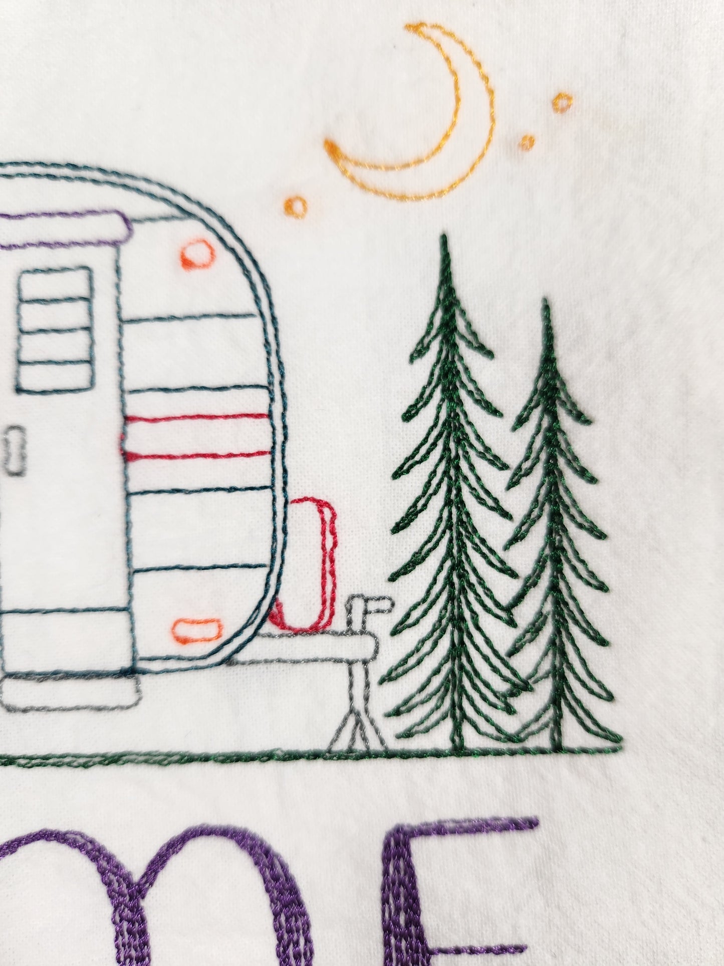 Home is Where you Park it embroidered flour sack tea towel