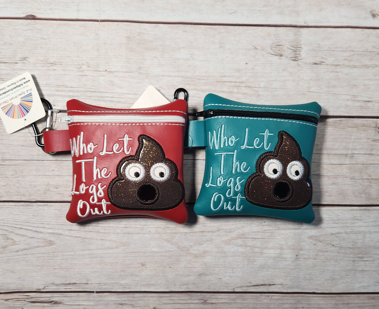 Who Let the logs out dog poop bag holder, Vinyl Poop Bag Holder, Poo Bag, Zipper Pouch, Dog Walking Bag Holder