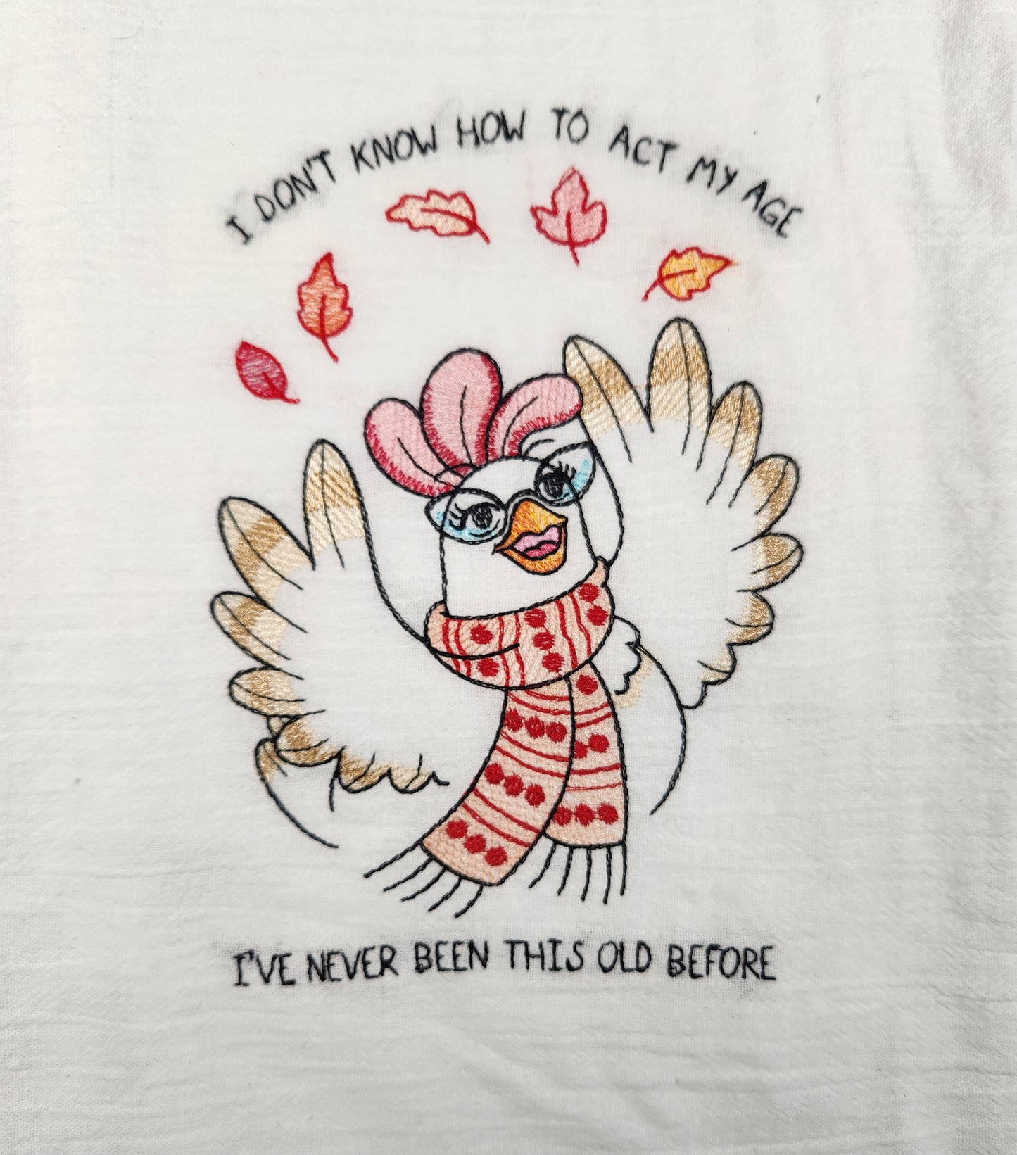 Funny Chicken Flour Sack Towel, Embroidered Towel, Tea Kitchen Towel, Housewarming Gift, Large Tea Towel