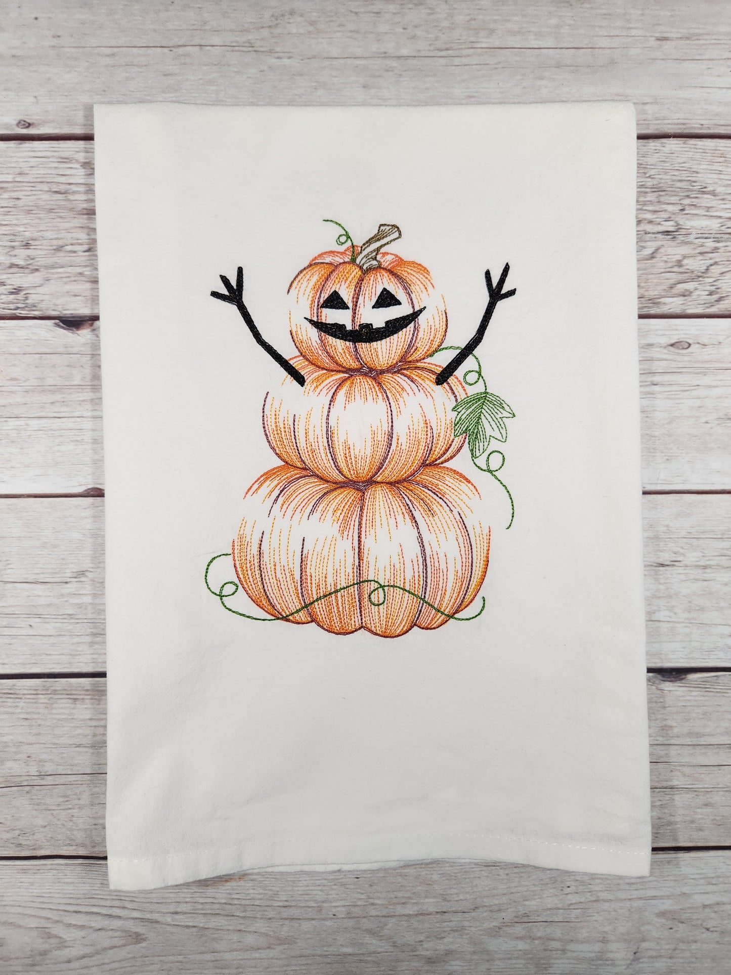 Pumpkin Halloween Decor, Embroidered Kitchen Towel, Flour Sack Towel, Halloween Dish Towel