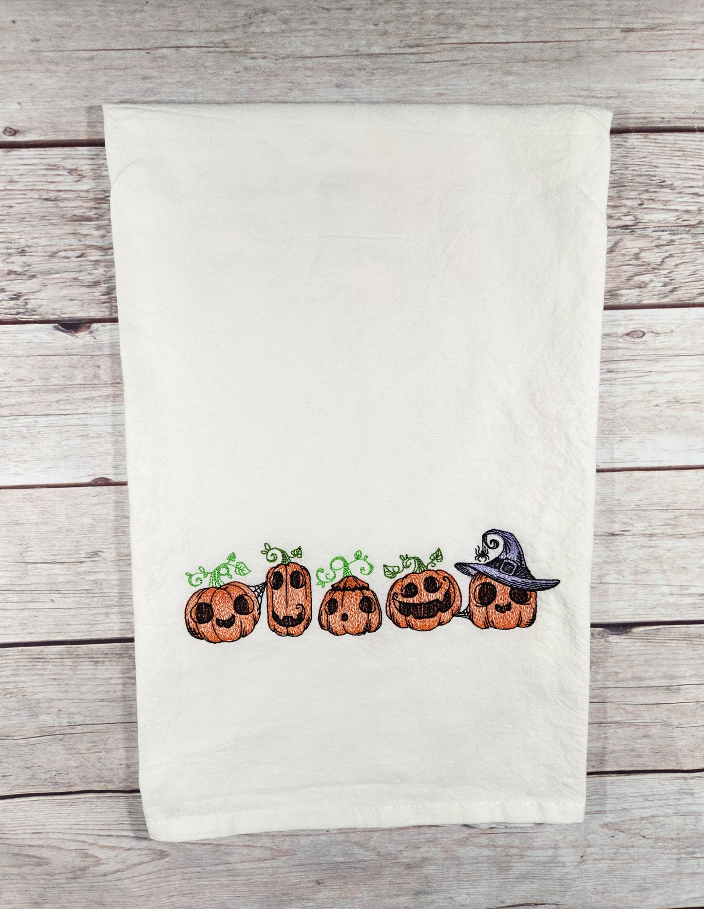 Jack O'Lantern Halloween Decor, Embroidered Kitchen Towel, Flour Sack Towel, Halloween Dish Towel, Halloween Kitchen Towel