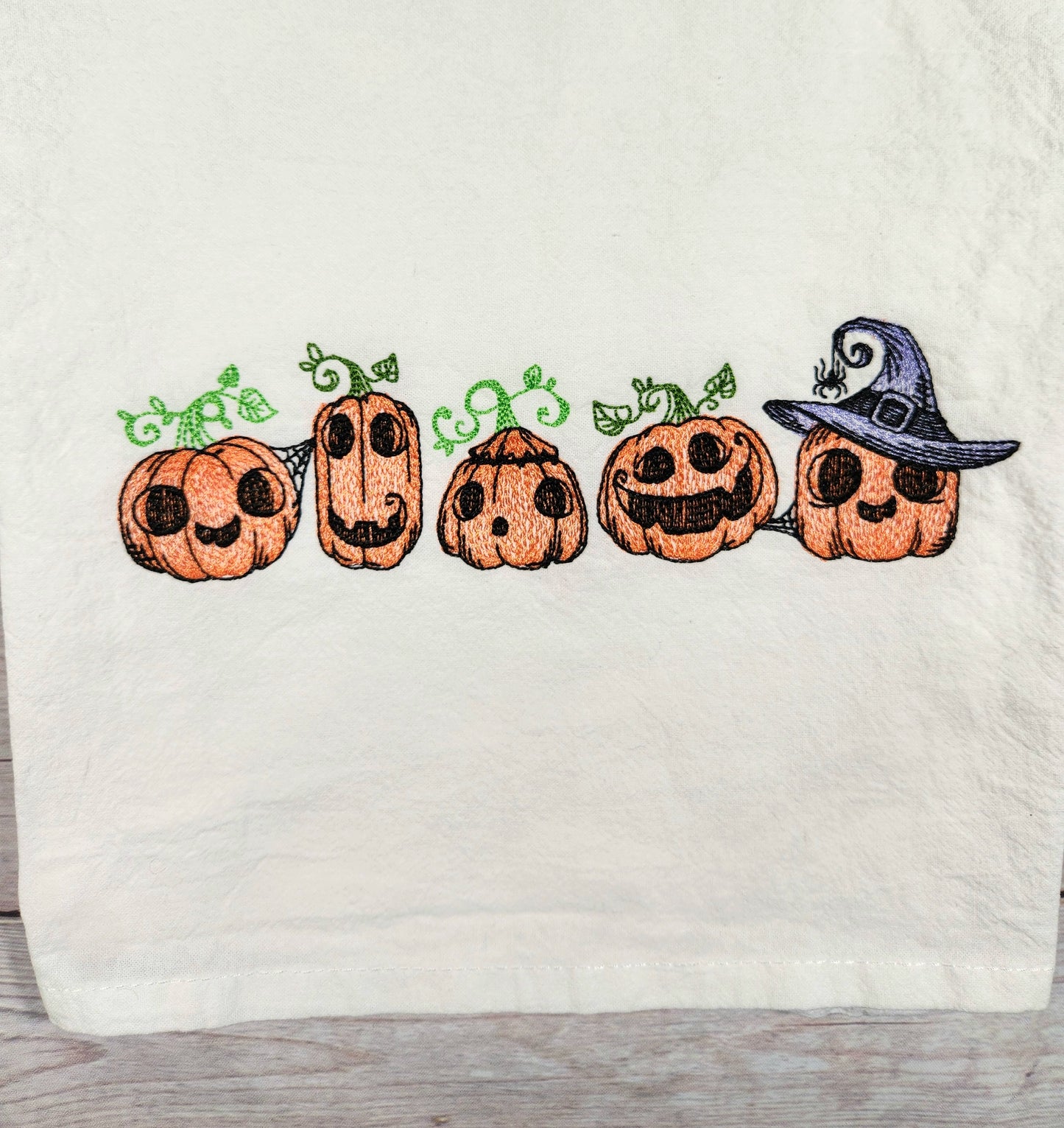 Jack O'Lantern Halloween Decor, Embroidered Kitchen Towel, Flour Sack Towel, Halloween Dish Towel, Halloween Kitchen Towel