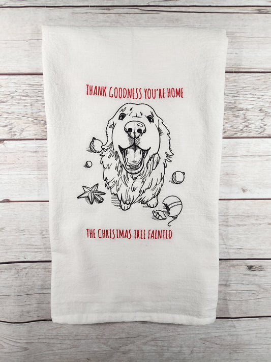 Christmas Dog Towel, Christmas Tea Towel, Embroidered  Dish Towel, Funny Dog Flour Sack Tea Towel,  Kitchen Tea Towel, Dog Lover Gift