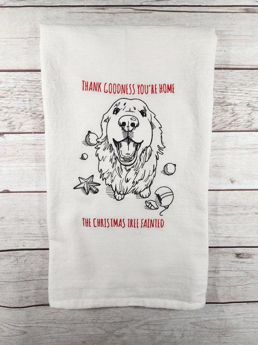 Christmas Dog Towel, Christmas Tea Towel, Embroidered Dish Towel, Funny Dog Flour Sack Tea Towel, Kitchen Tea Towel, Dog Lover Gift