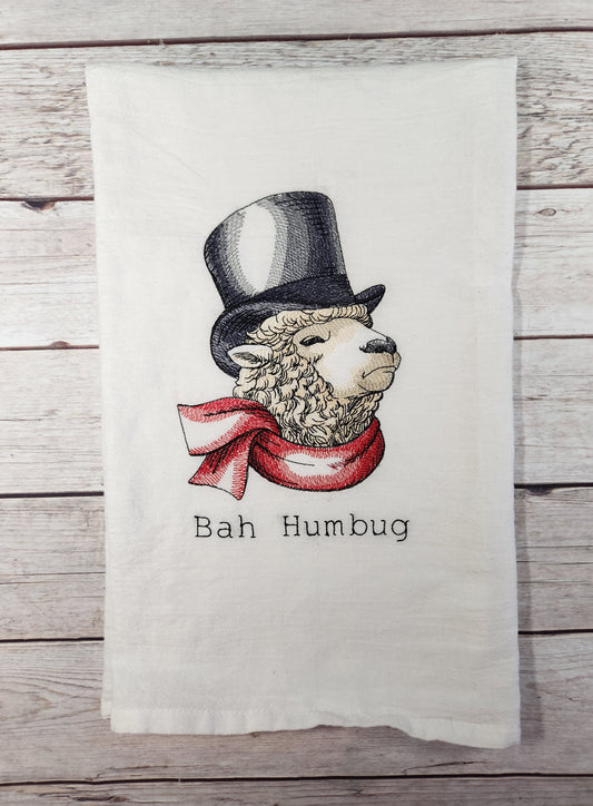 Funny Christmas Towel, Christmas Tea Towel, Embroidered Dish Towel, Flour Sack Tea Towel, Sheep Tea Towel, Farm Decor