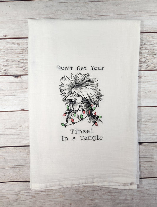Funny Chicken Towel, Embroidered  Dish Towel, Christmas Tea Towel, Flour Sack Tea Towel, Chicken Tea Towel,Chicken Decor