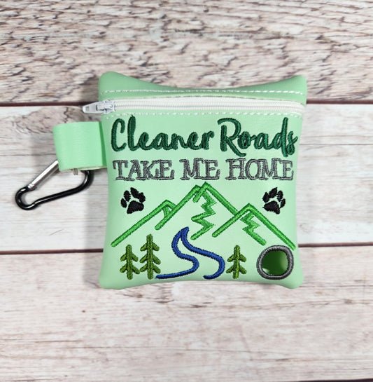 Cleaner Roads take me home dog poop bag holder, Vinyl Poop Bag Holder, Poop Bag, Zipper Pouch, Dog Walking Bag Holder