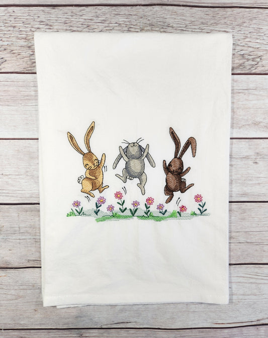 Bunny Tea Towel, Embroidered Spring Dish Towel, Flour Sack Towel, Spring Decor, Easter Decor