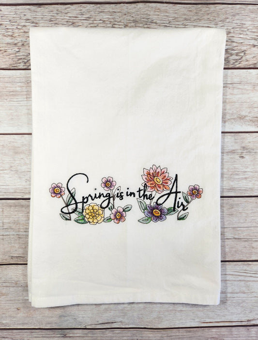 Spring Embroidered Towel, Flour Sack Towel, Spring Decor, Spring Dish Towel