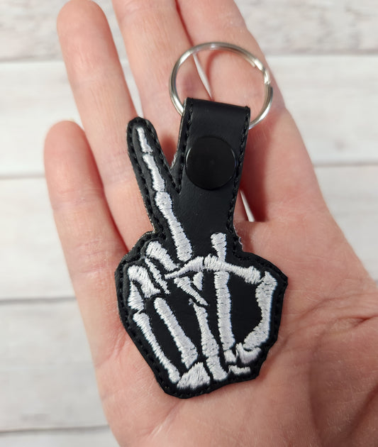 Skeleton Keychain, Vinyl Snap tab, Funny Embroidered Bag Clip, Teen Stocking Stuffer, Backpack Clip