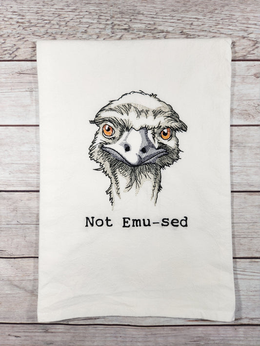 Funny Emu Tea Towel, Flour Sack Towel, Emu Decor, Embroidered Dish Towel