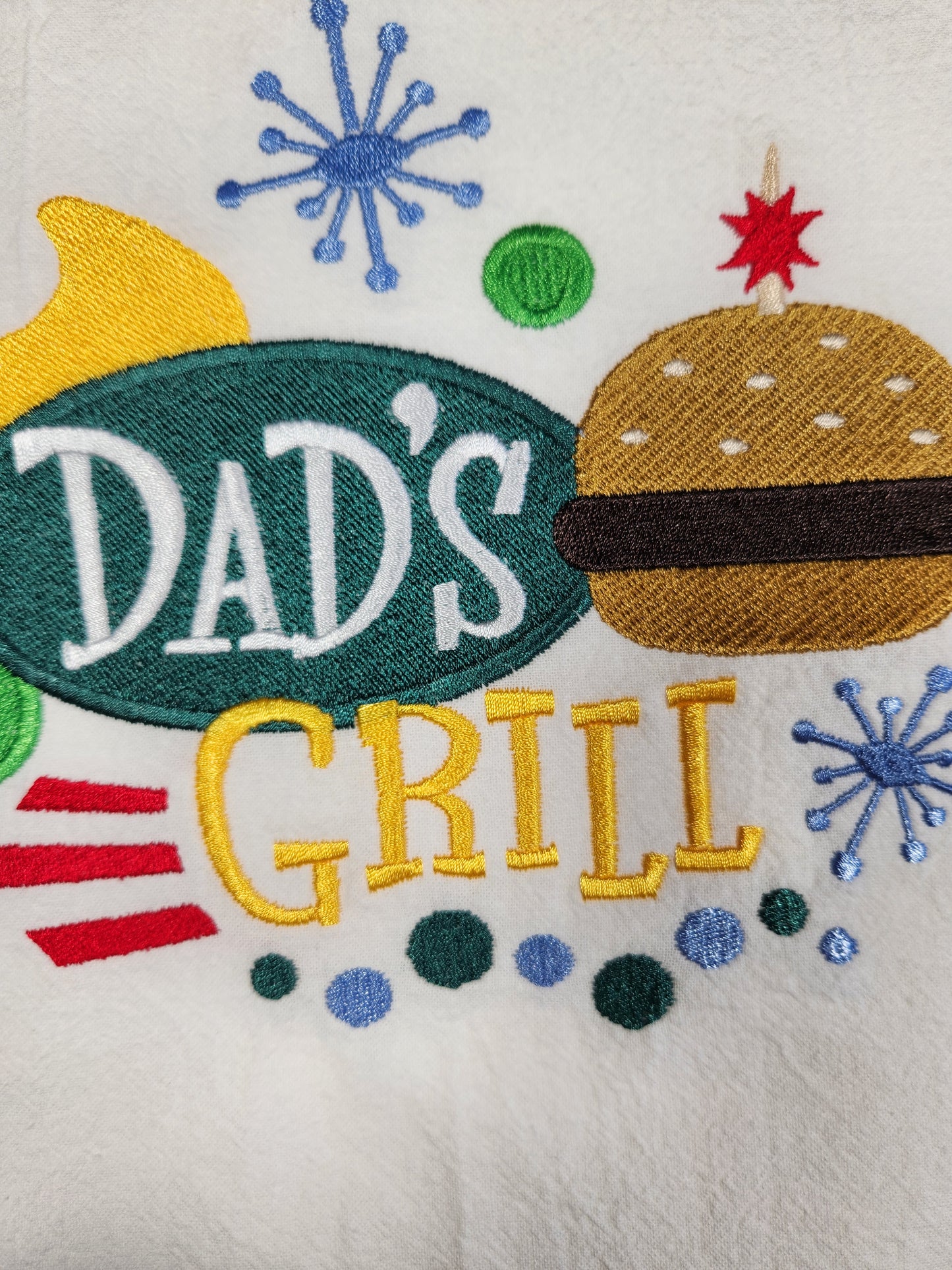 Dad's Grill Tea Towel, Flour Sack Towel, Embroidered Dish Towel