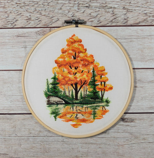 Fall Finished Embroidery, 8" Hoop, Fall Wall Decor, Autumn Leaves Embroidery, Embroidered Wall Hoop Art, Gift for Friend