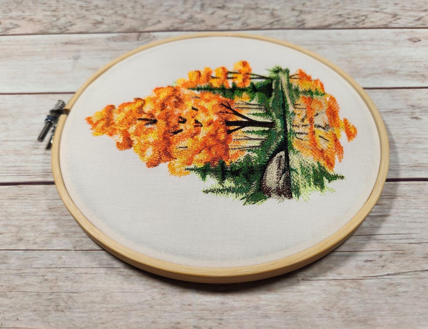 Fall Finished Embroidery, 8" Hoop, Fall Wall Decor, Autumn Leaves Embroidery, Embroidered Wall Hoop Art, Gift for Friend