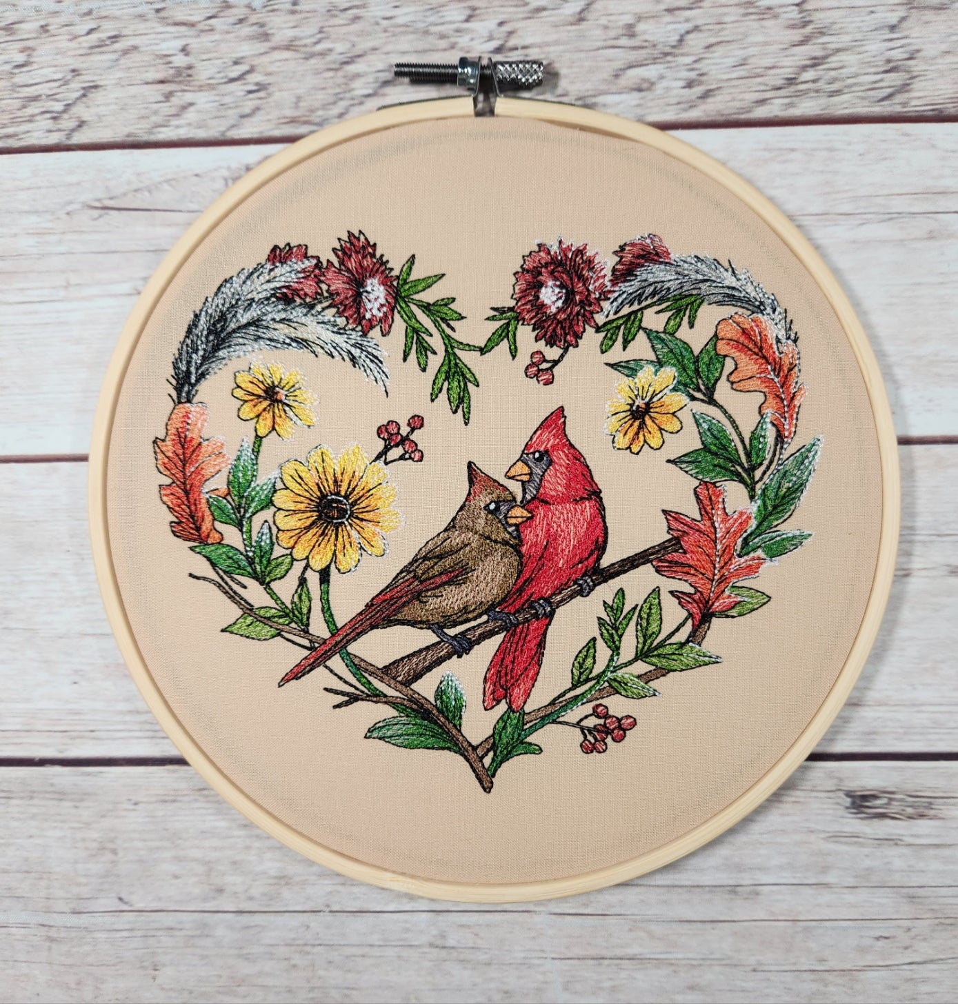 Fall Finished Embroidery, 8" Hoop, Fall Wall Decor, Cardinal Embroidery, Embroidered Wall Hoop Art, Gift for Friend