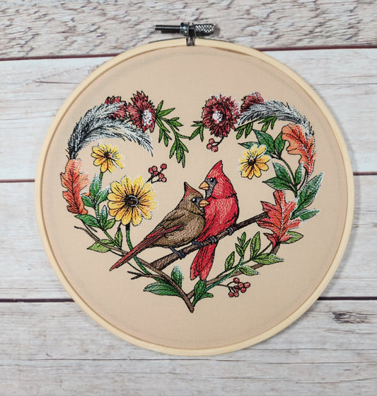 Fall Finished Embroidery, 8" Hoop, Fall Wall Decor, Cardinal Embroidery, Embroidered Wall Hoop Art, Gift for Friend