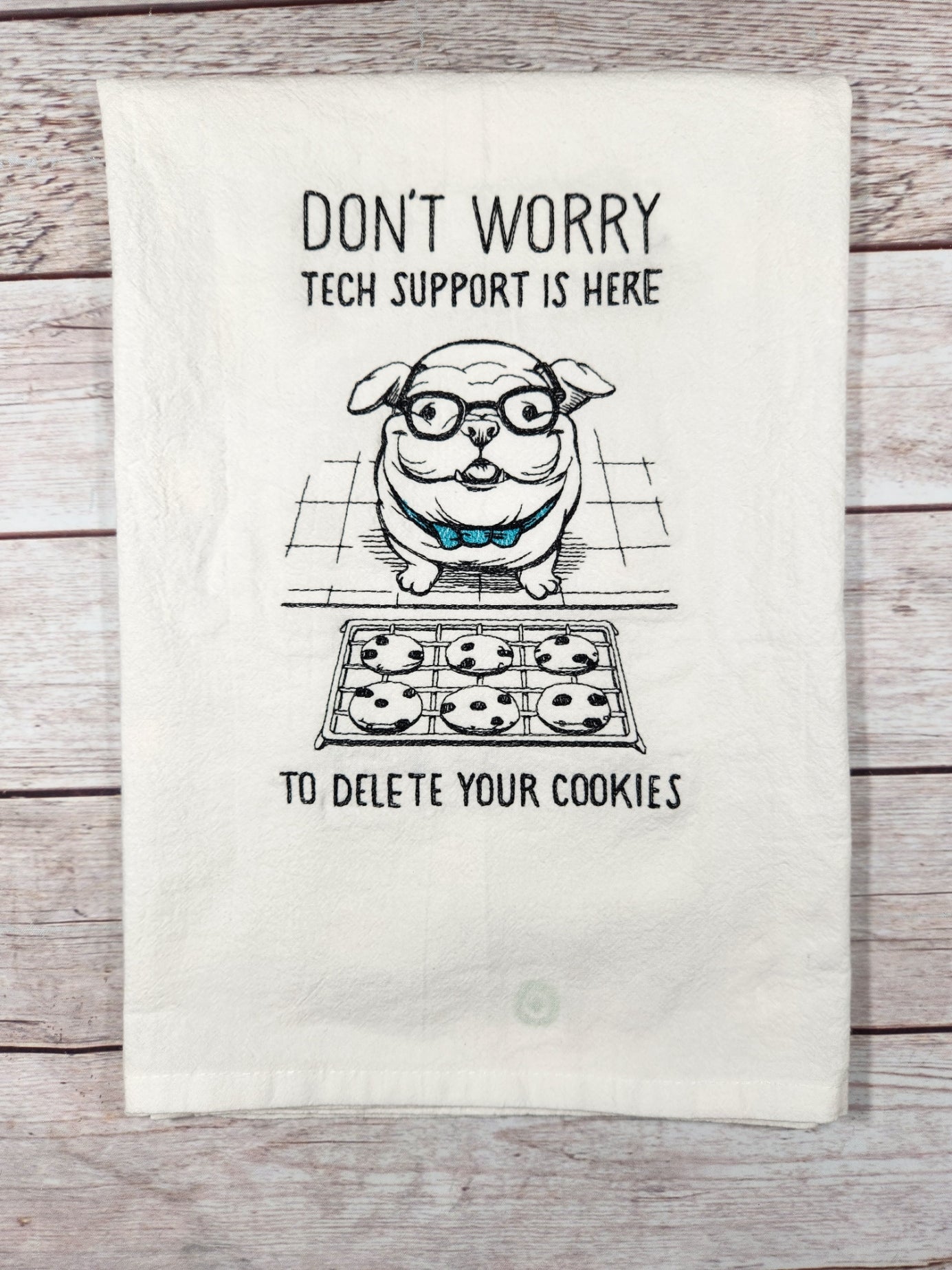 Funny Dog Tea Towel, Flour Sack Towel, Embroidered Dish Towel, Funny Decor, Gift for Friend