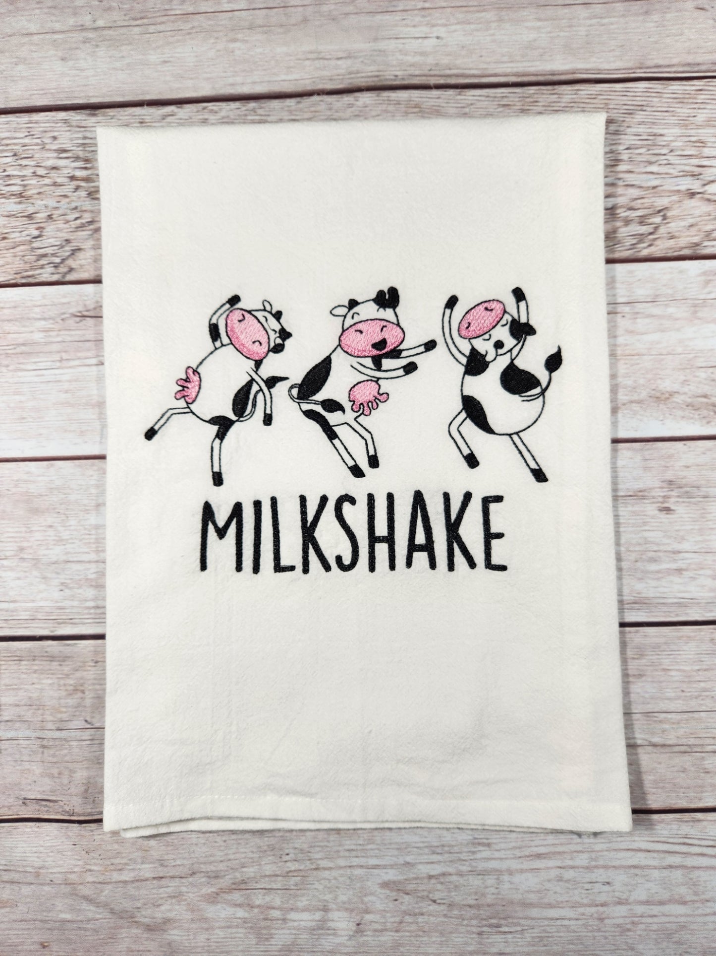 Funny Cows Tea Towel, Flour Sack Towel, Embroidered Dish Towel, Cow Decor, Gift for Friend