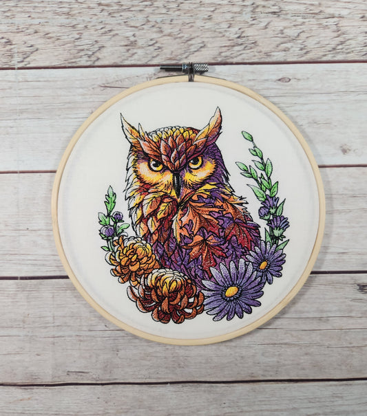 Finished Embroidery, Fall Wall Decor,  Owl Hoop Art, Embroidered hoop art, 8 inch hoop, Fall Decoration, Shelf Decor