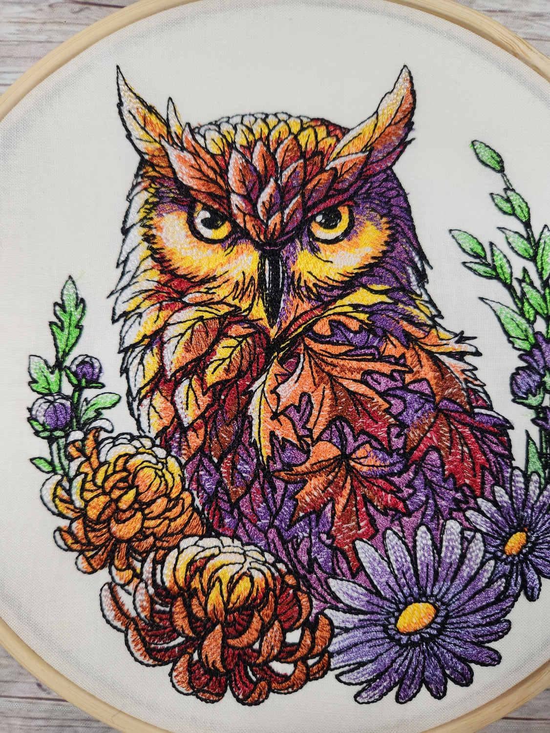 Finished Embroidery, Fall Wall Decor,  Owl Hoop Art, Embroidered hoop art, 8 inch hoop, Fall Decoration, Shelf Decor