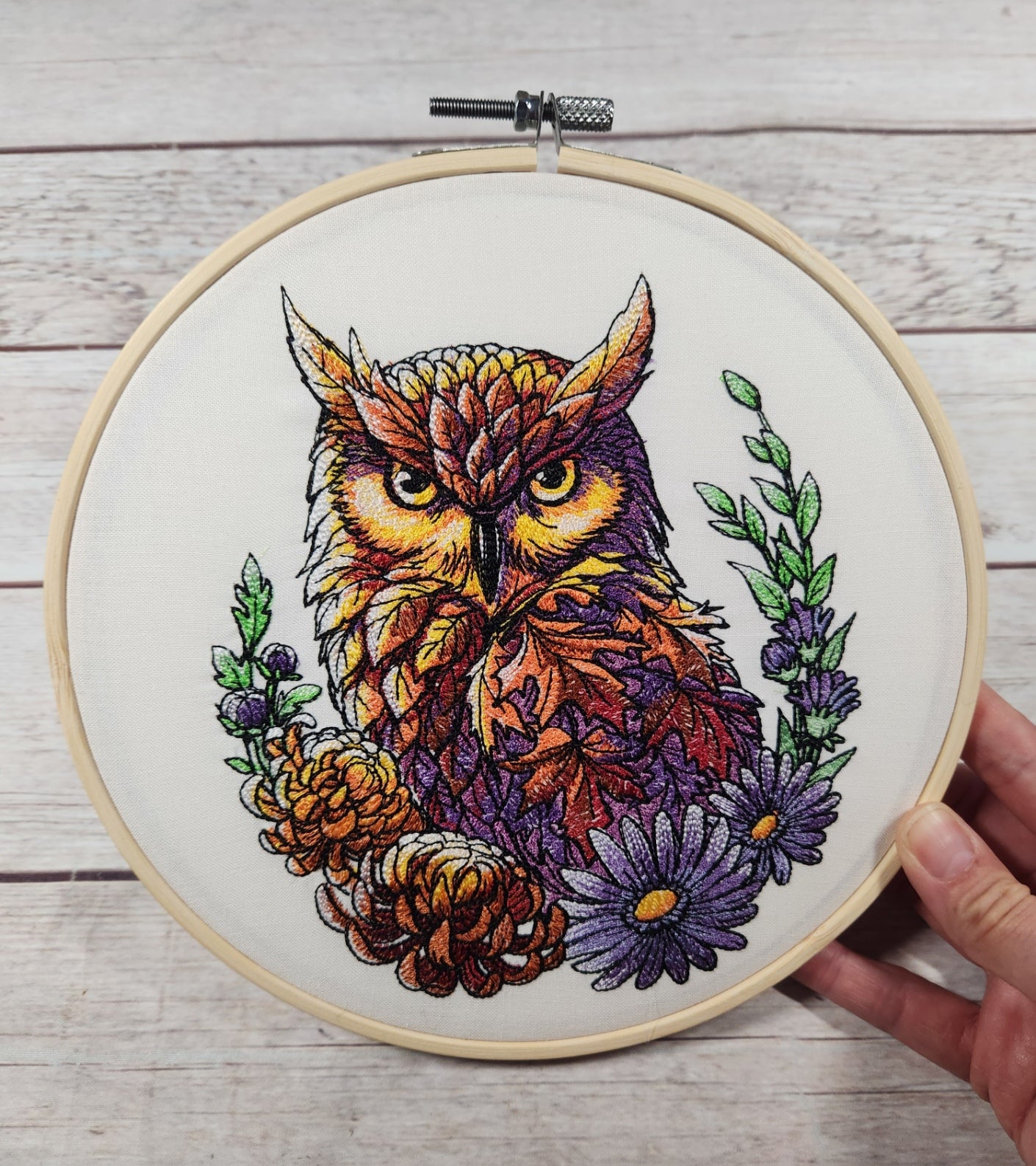 Finished Embroidery, Fall Wall Decor,  Owl Hoop Art, Embroidered hoop art, 8 inch hoop, Fall Decoration, Shelf Decor