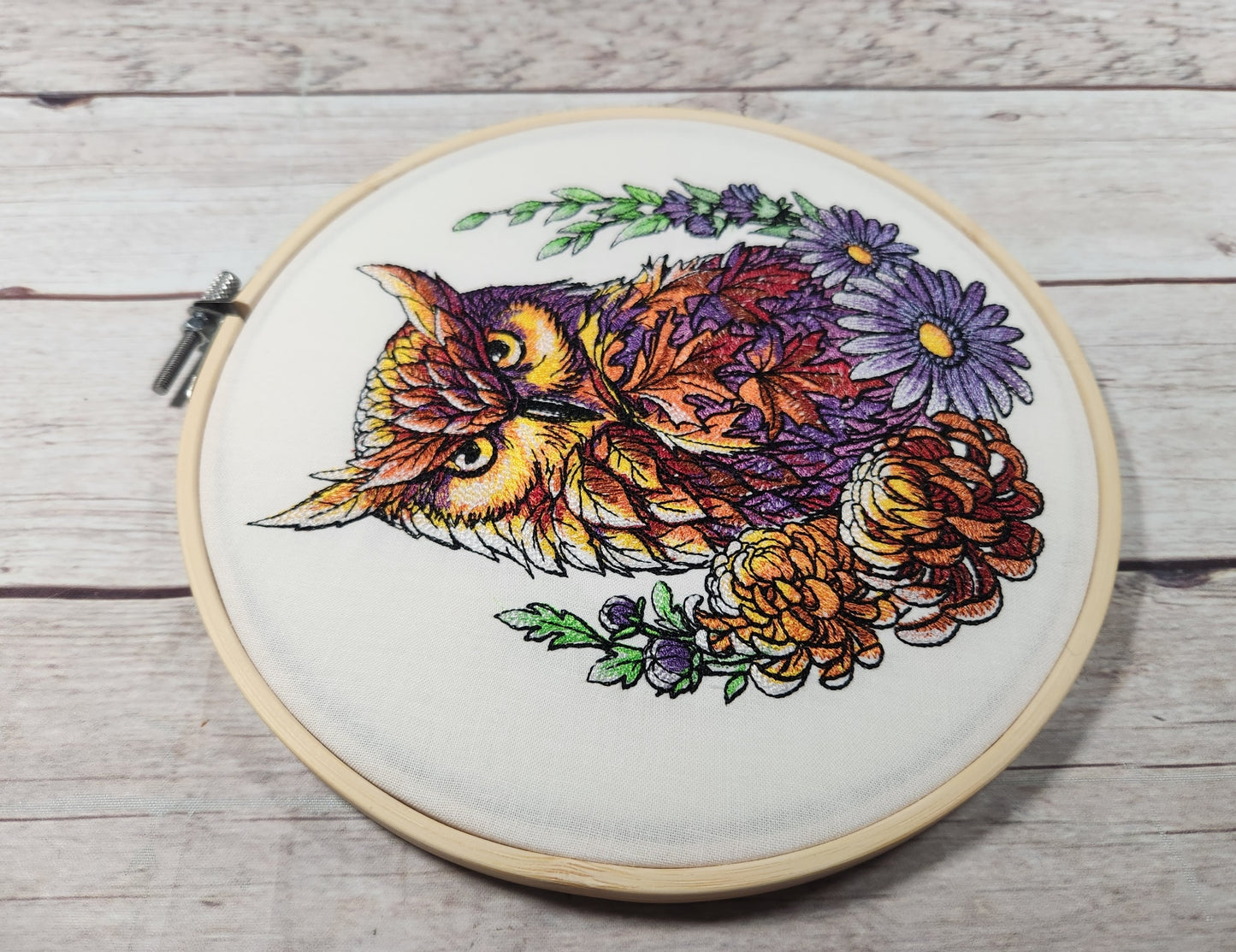 Finished Embroidery, Fall Wall Decor,  Owl Hoop Art, Embroidered hoop art, 8 inch hoop, Fall Decoration, Shelf Decor