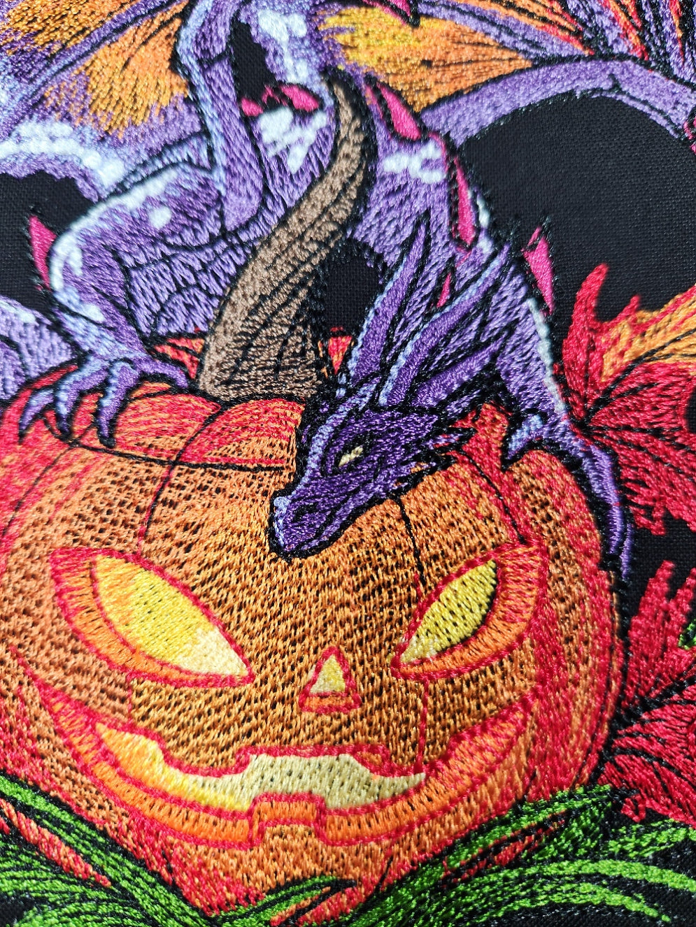 Finished Embroidery, Dragon Wall Decor, 10 inch hoop, Embroidered Halloween Wall Art, Dragon Embroidery