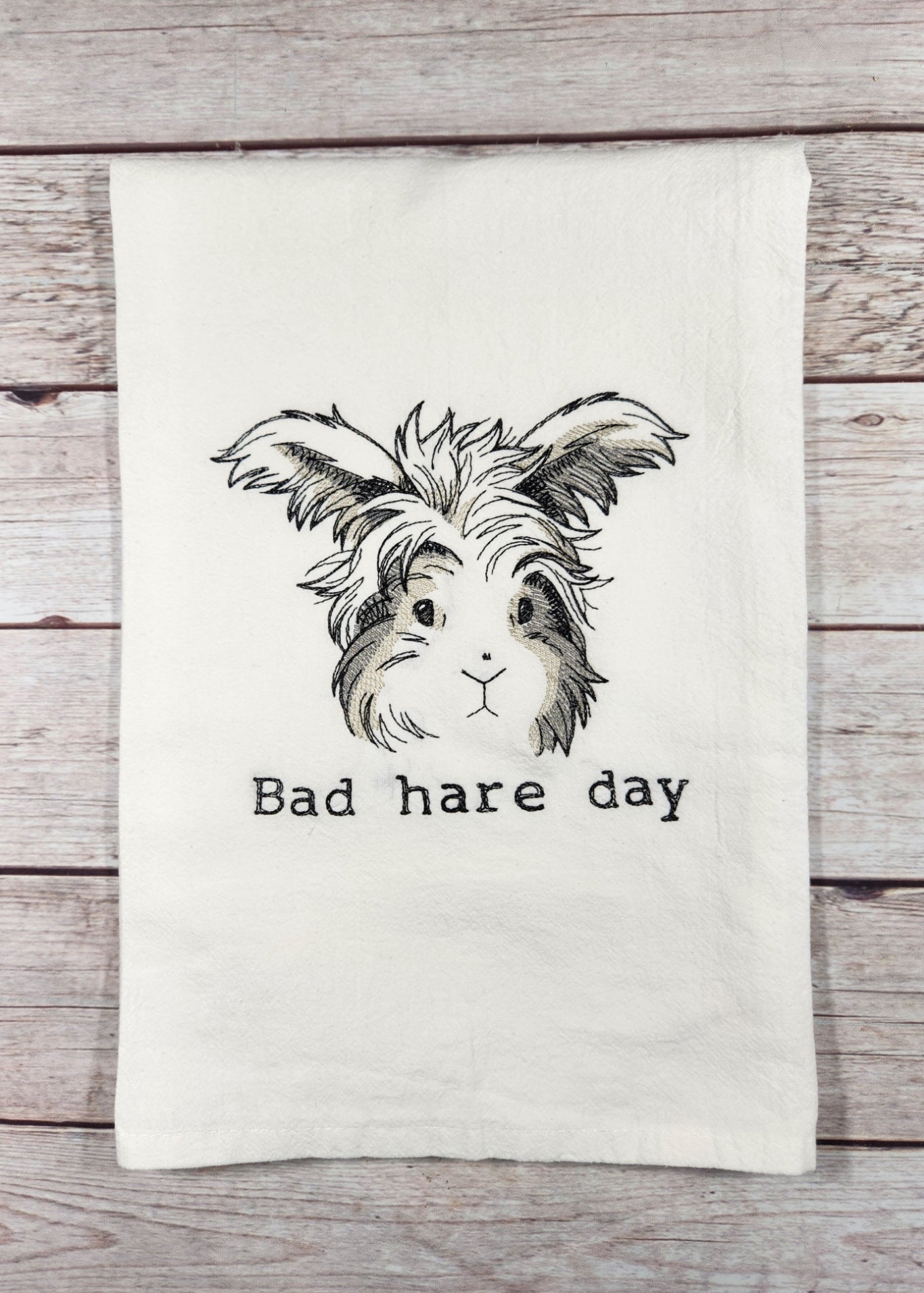 Funny Flour Sack Towel, Funny Tea Towel, Embroidered Towel, Rabbit Tea Towel, Housewarming Gift, Funny Hare Kitchen Towel