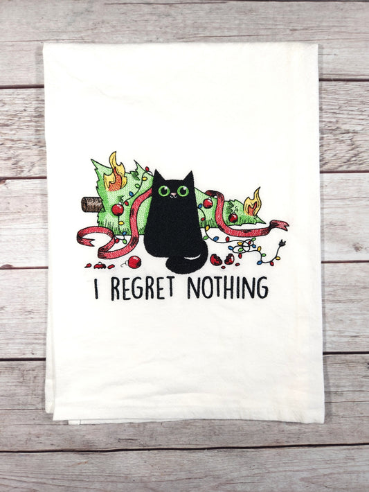 Christmas Cat Towel, Christmas Tea Towel, Embroidered Dish Towel, Flour Sack Tea Towel, Kitchen Tea Towel, Cat Lover Gift, Cat Decor