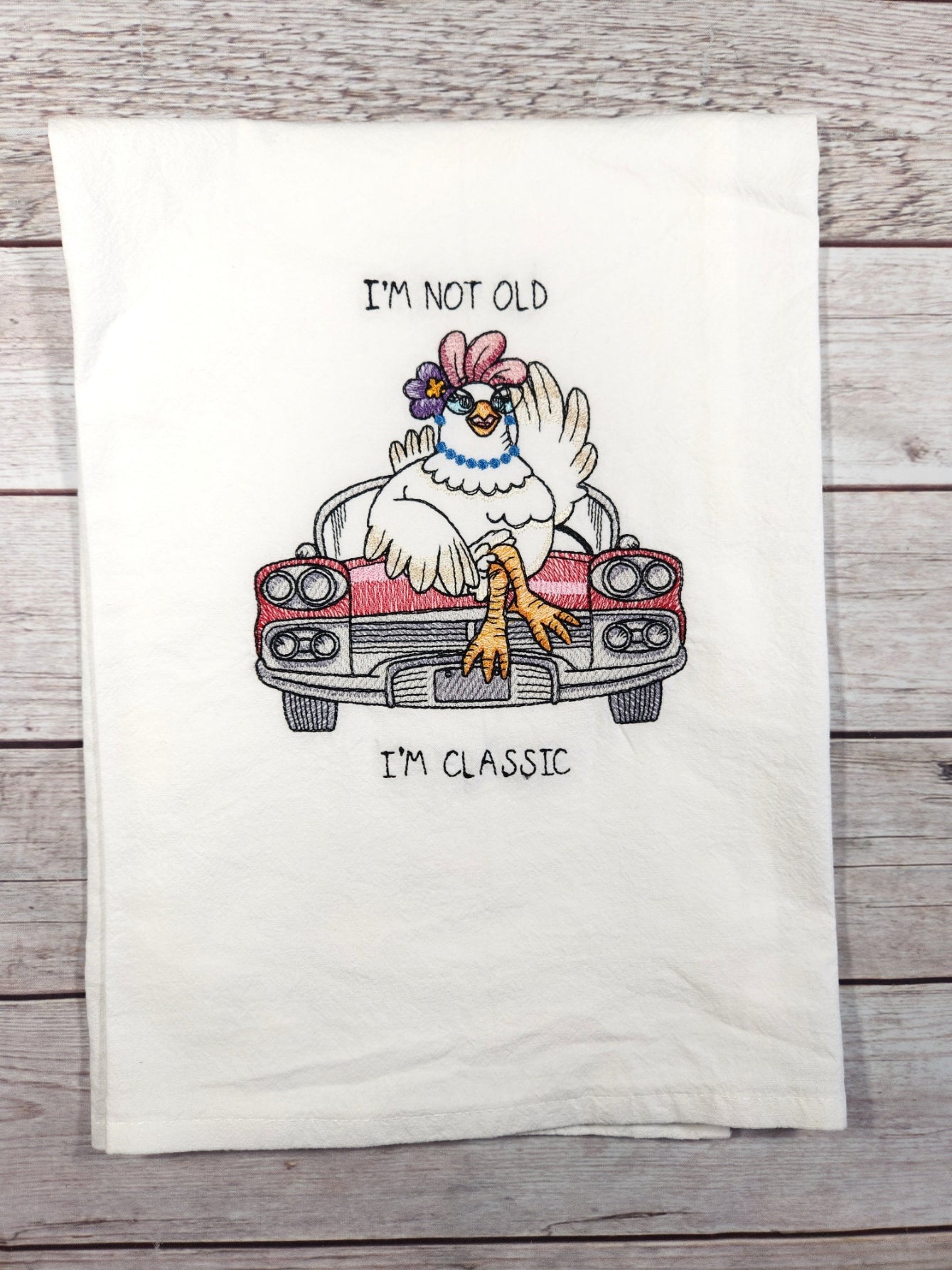 Funny chicken Tea Towel, Flour Sack Towel, Embroidered Towel, Funny Dish Towel