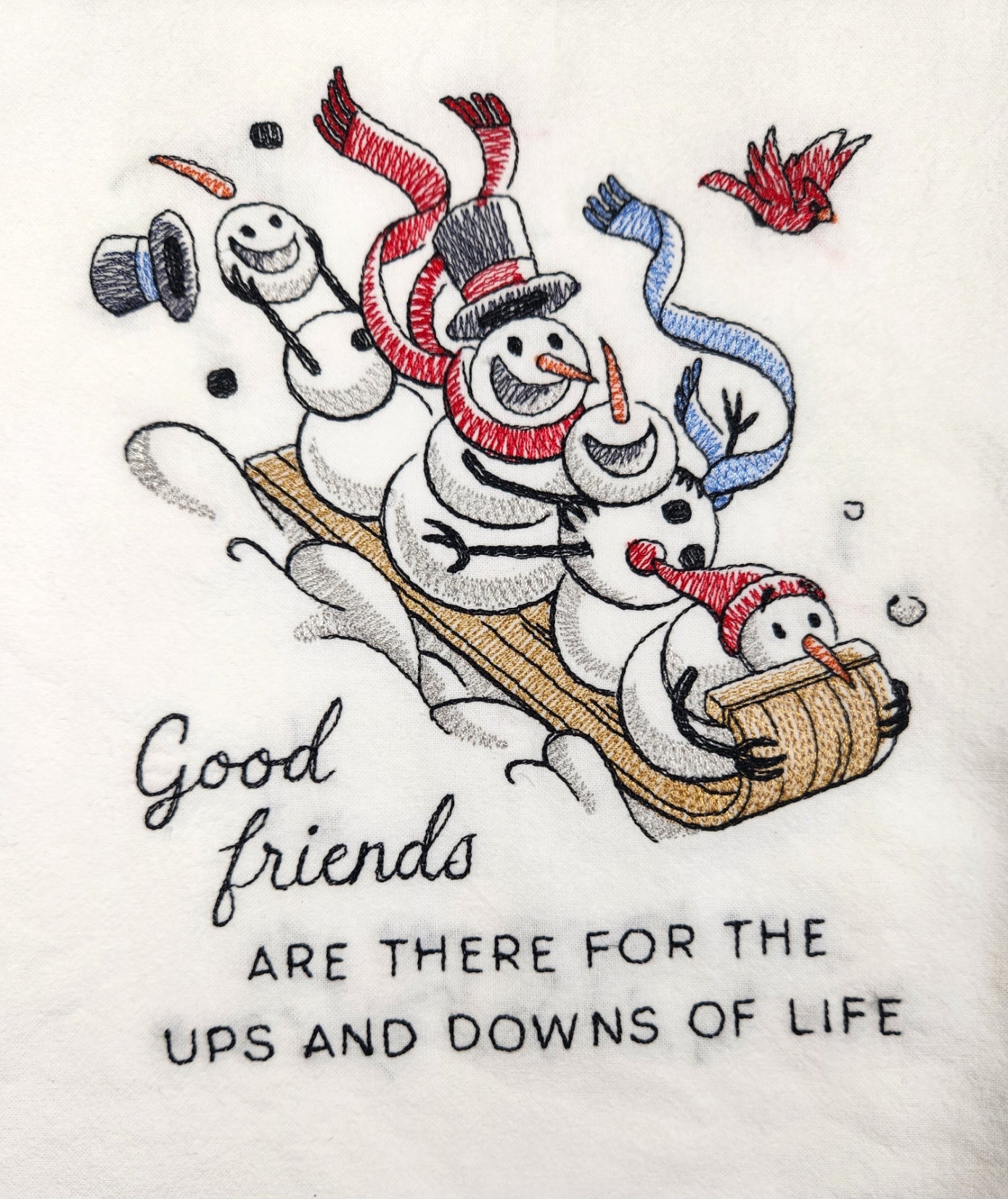 Snowman Tea Towel, Embroidered  Dish Towel, Flour Sack Tea Towel,  Kitchen Tea Towel, Funny Snowman kitchen towel