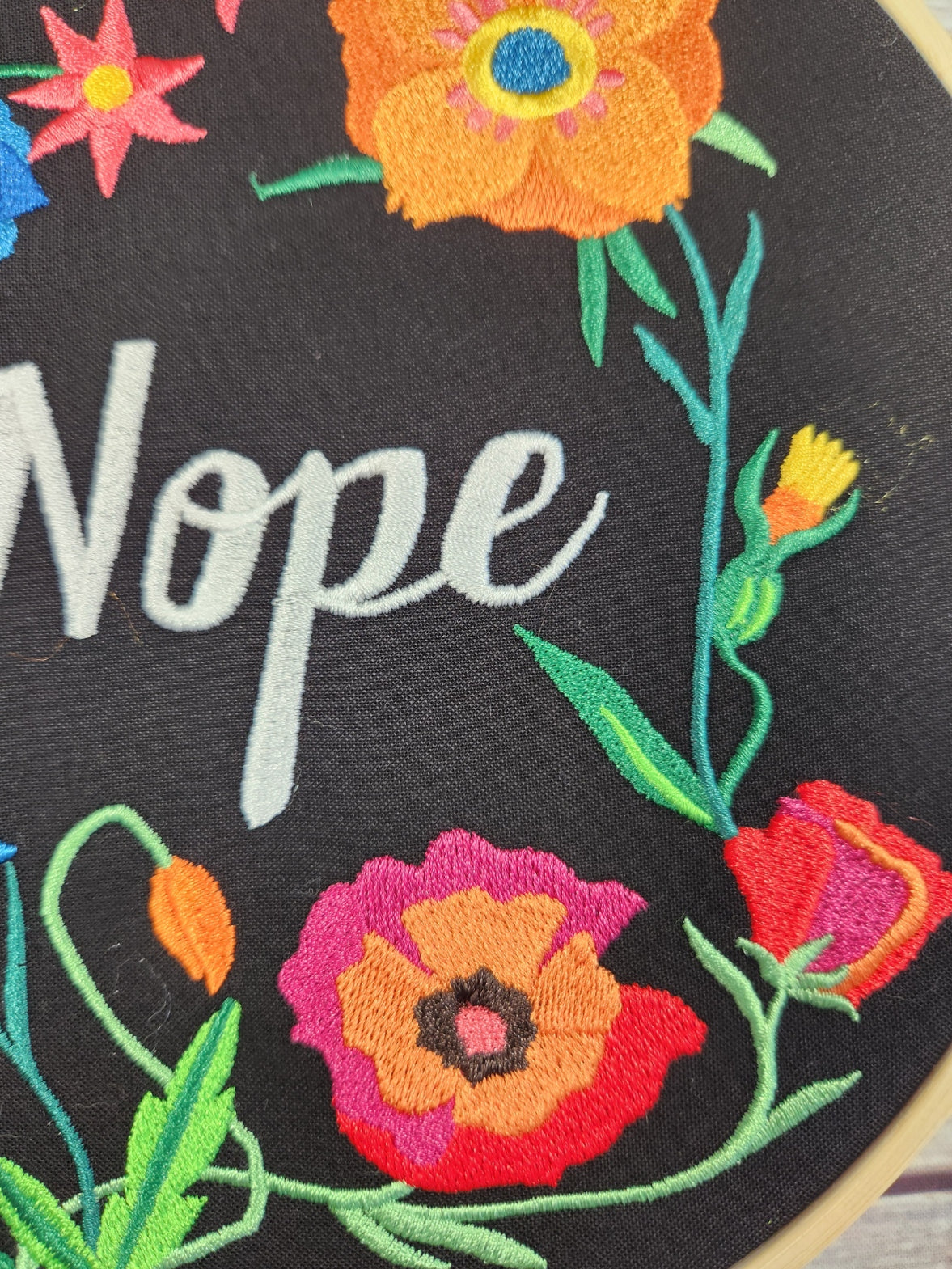 Funny Wall Decor, Nope Embroidered hoop art, 8 inch hoop, Finished Embroidery, Sarcastic Wall Hoop