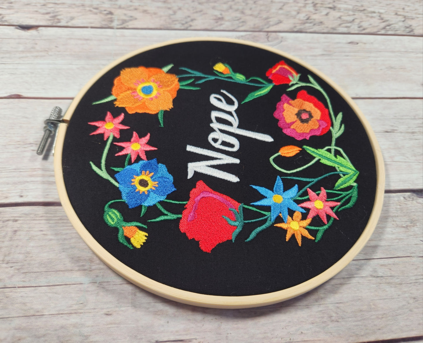 Funny Wall Decor, Nope Embroidered hoop art, 8 inch hoop, Finished Embroidery, Sarcastic Wall Hoop