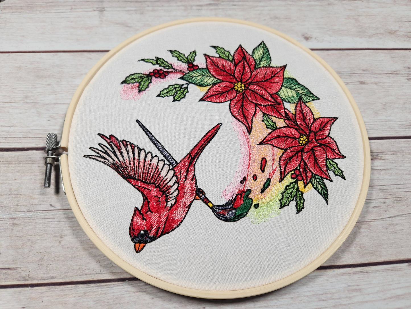 Cardinal Wall Decor, Christmas Wall Art, Ready to Hang, Embroidered Wall Art, 8 inch hoop Embroidery, Winter Decoration, Finished Embroidery