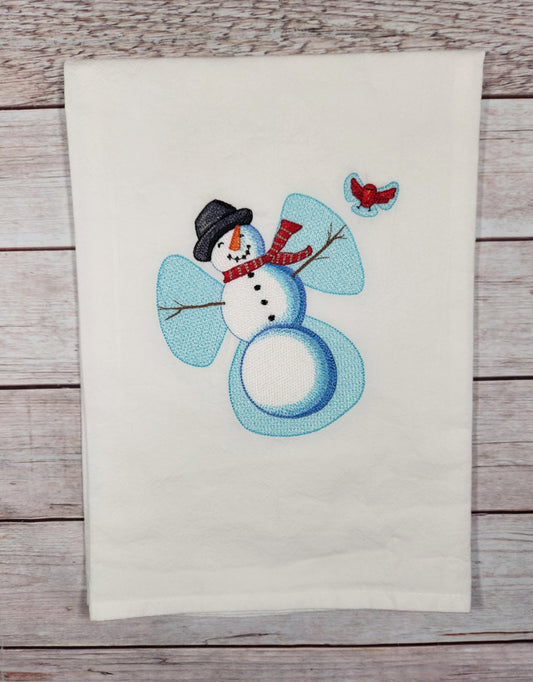 Snowman Towel, Christmas Tea Towel, Embroidered Dish Towel, Winter Flour Sack Tea Towel, Kitchen Tea Towel, Cute Snowman Decor