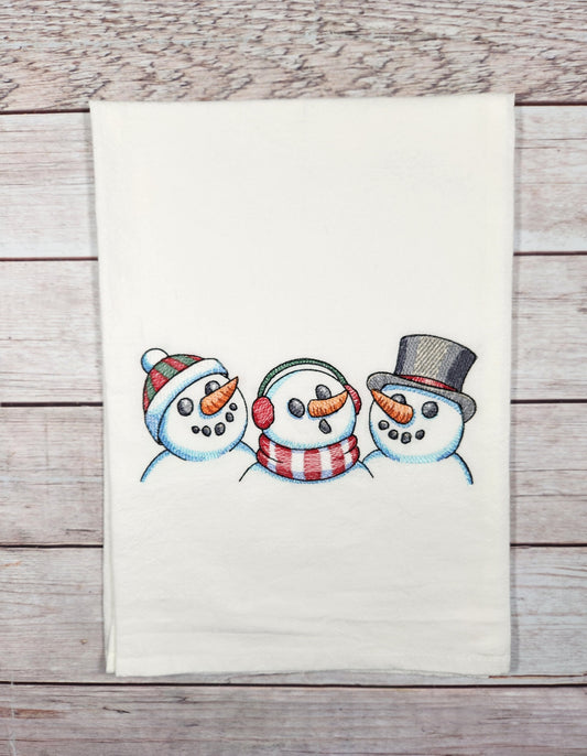 Snowman Towel, Christmas Tea Towel, Embroidered Dish Towel, Winter Flour Sack Tea Towel, Kitchen Tea Towel, Snowman Decor