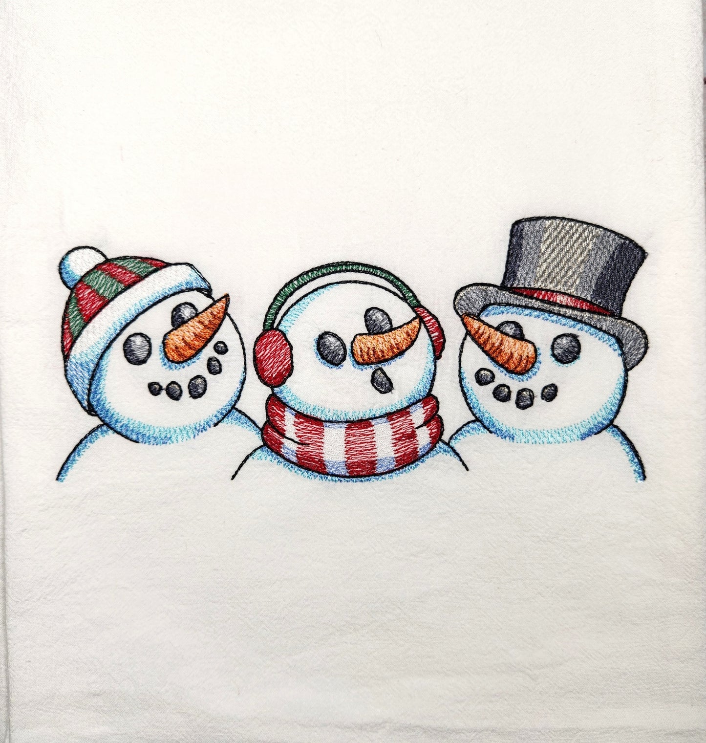 Snowman Towel, Christmas Tea Towel, Embroidered  Dish Towel, Winter Flour Sack Tea Towel,  Kitchen Tea Towel, Snowman Decor