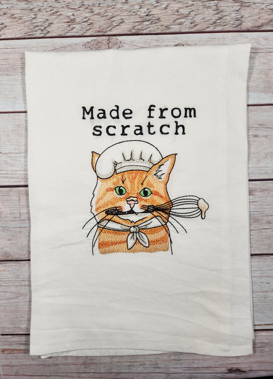 Funny Cat Tea Towel, Flour Sack Kitchen Tea Towel, Embroidered Cat Towel, Funny Dish Towel, Cat Decor