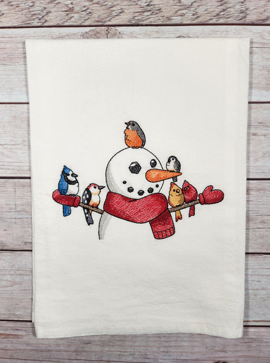 Snowman Towel, Christmas Tea Towel, Embroidered Dish Towel, Winter Flour Sack Tea Towel, Kitchen Tea Towel, Snowman Decor