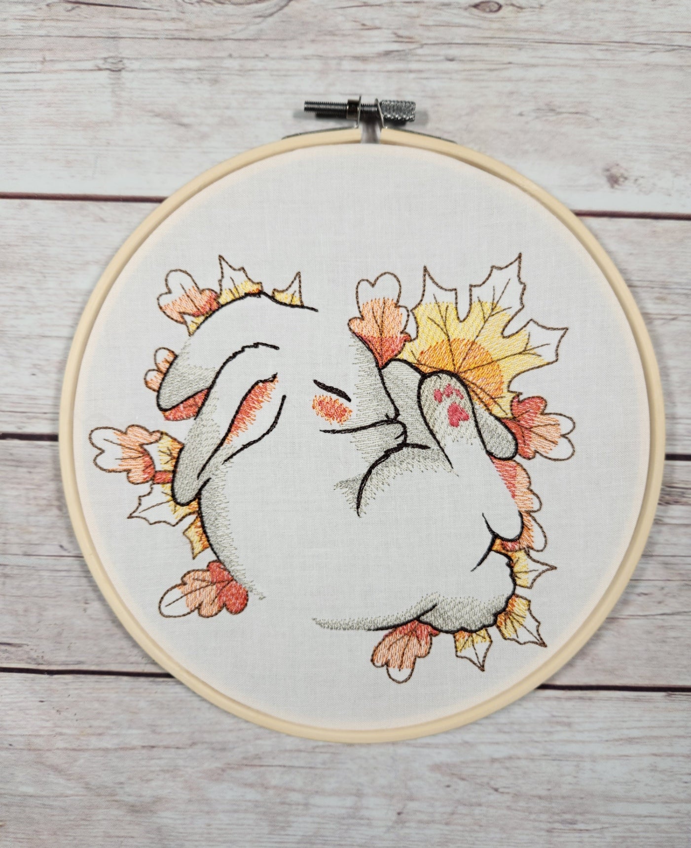 Finished Embroidery, Bunny Hoop, Fall Wall Art, 8 inch hoop Embroidery, Cute Nursery Wall Art, Autumn Wall Hoop