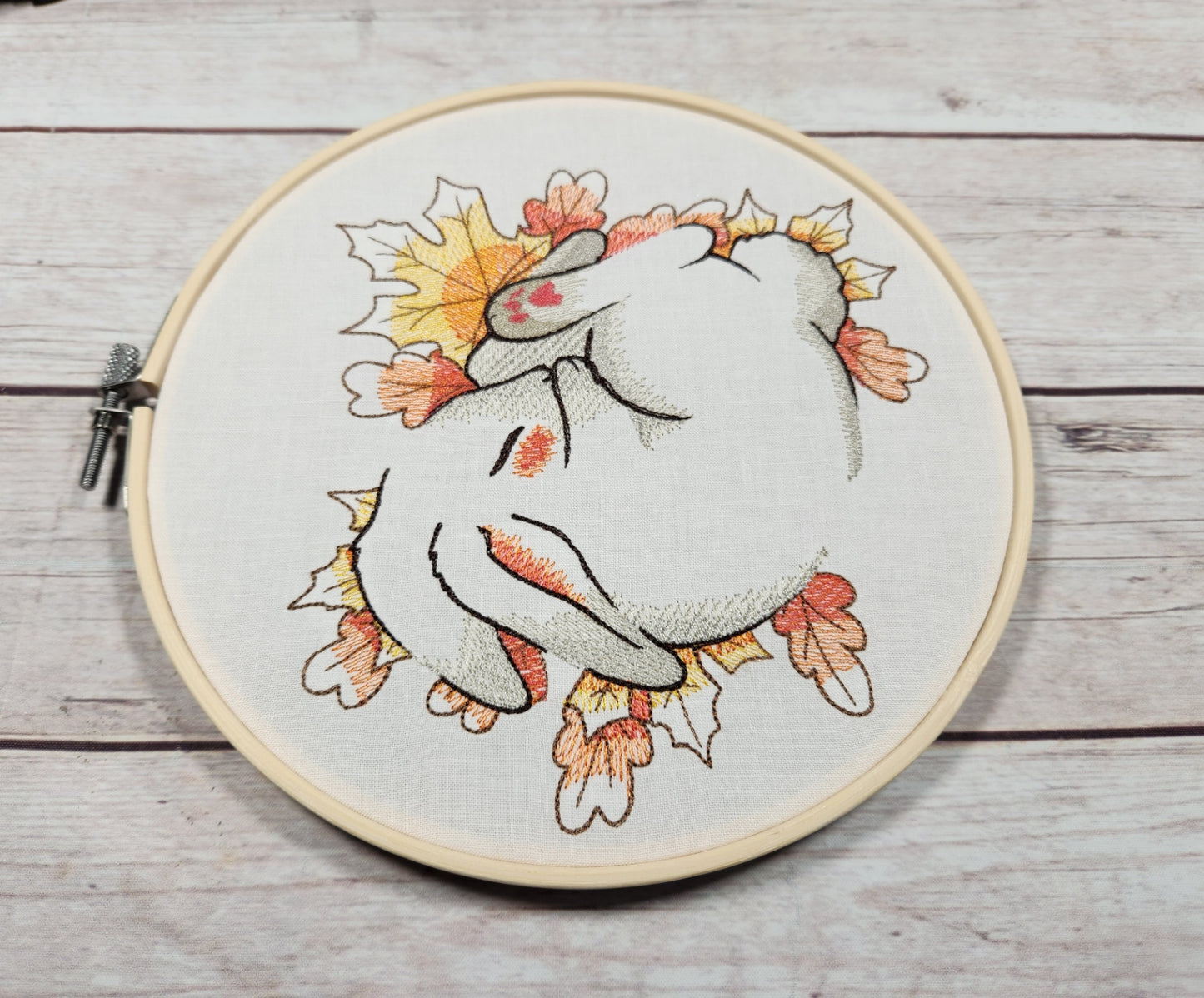 Finished Embroidery, Bunny Hoop, Fall Wall Art, 8 inch hoop Embroidery, Cute Nursery Wall Art, Autumn Wall Hoop