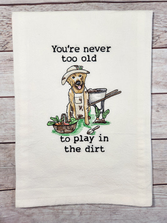 Dog Tea Towel, Flour Sack Towel, Funny Dog Towel, Spring Decor, Embroidered Dish Towel, Gardening Kitchen Towel