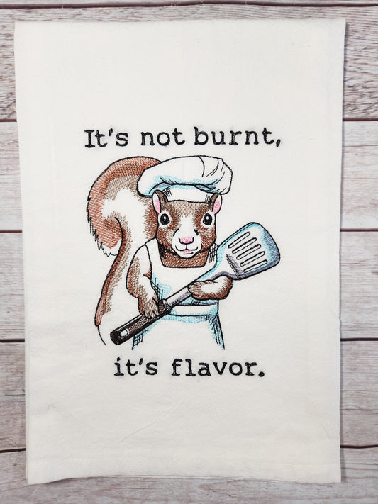 Squirrel Tea Towel, Flour Sack Towel, Funny Squirrel Towel, Summer Decor, Embroidered Dish Towel