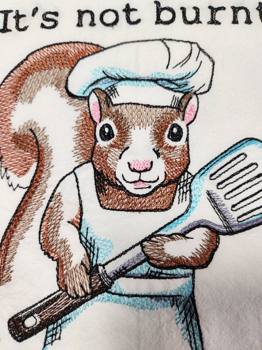 Squirrel Tea Towel, Flour Sack Towel, Funny Squirrel Towel, Summer Decor, Embroidered Dish Towel