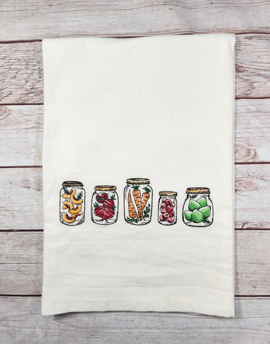 Fall Tea Towel, Embroidered Kitchen Towel, Flour Sack Towel, Canning Dish Towel, Preserves Tea Towel