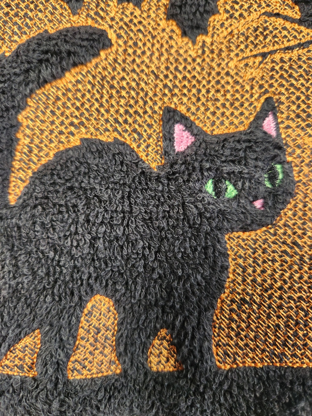 Embroidered Embossed Style Cat Hand Towel Halloween Decor