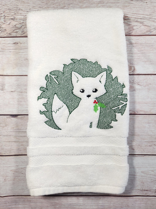 Embroidered Embossed Style Fox Hand Towel Christmas Decor