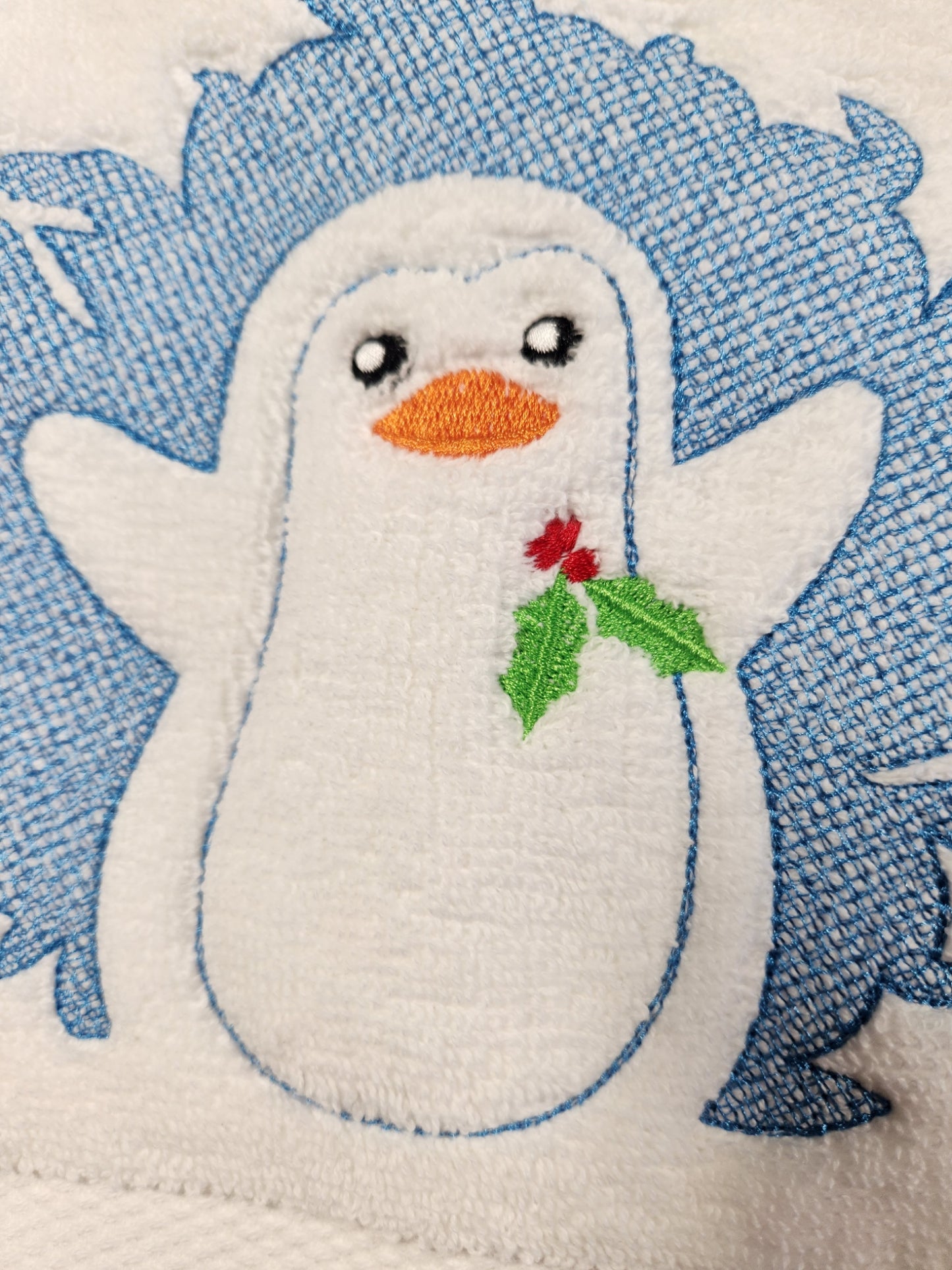 Embroidered Embossed Style Penguin Hand Towel Christmas Decor